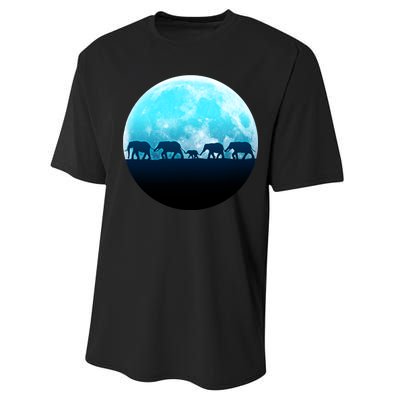 Full Moon With Elephant Family Performance Sprint T-Shirt