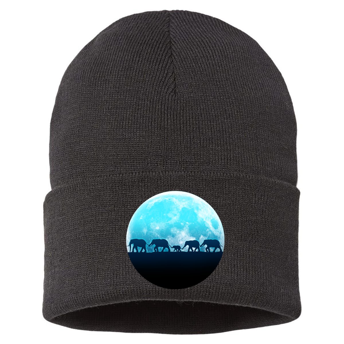 Full Moon With Elephant Family Sustainable Knit Beanie