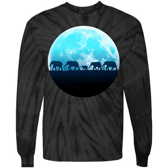 Full Moon With Elephant Family Tie-Dye Long Sleeve Shirt