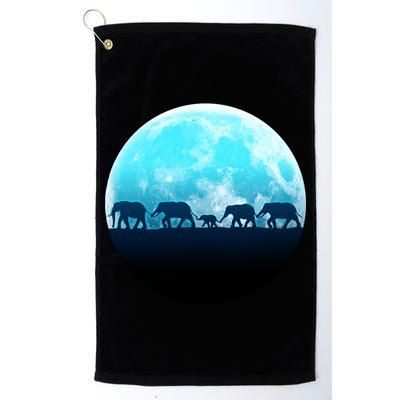 Full Moon With Elephant Family Golf Towel