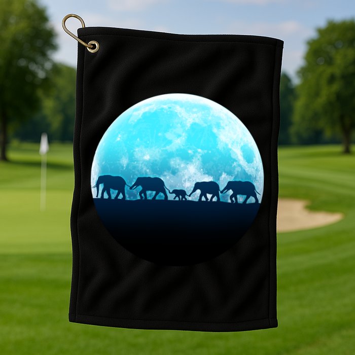 Full Moon With Elephant Family Golf Towel