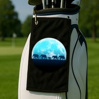 Full Moon With Elephant Family Golf Towel