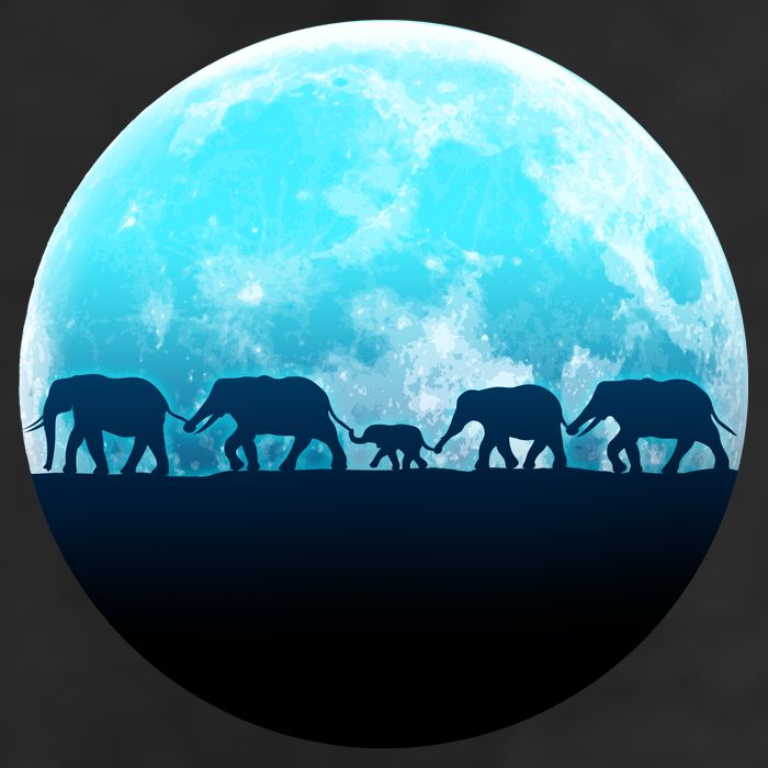 Full Moon With Elephant Family Golf Towel