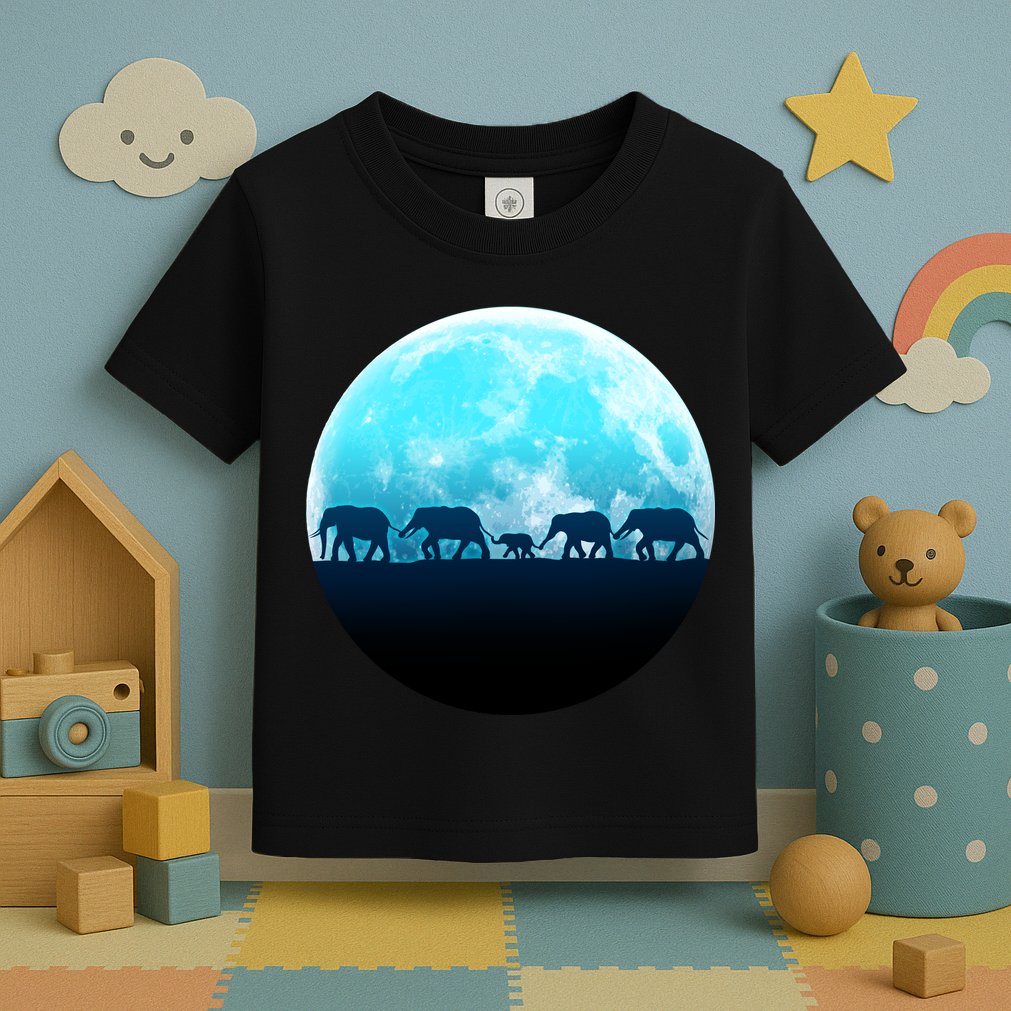 Full Moon With Elephant Family Toddler T-Shirt