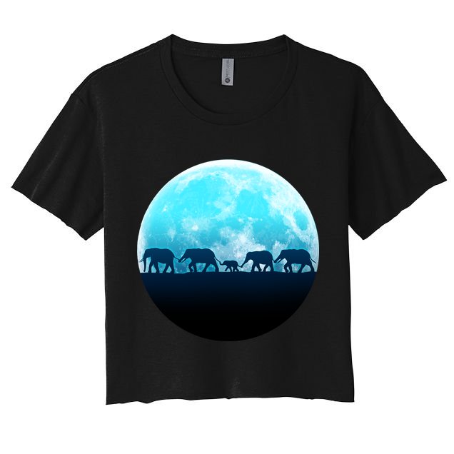 Full Moon With Elephant Family Crop Top