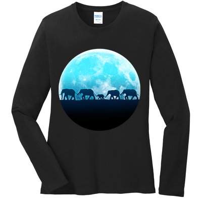 Full Moon With Elephant Family Ladies Long Sleeve Shirt