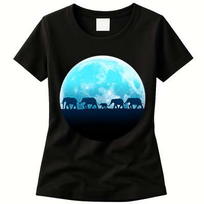 Full Moon With Elephant Family Womens T-Shirt