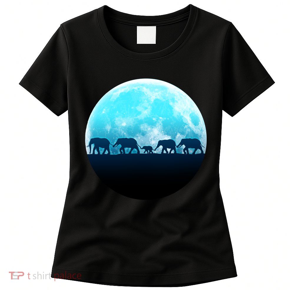 Full Moon With Elephant Family Womens T-Shirt