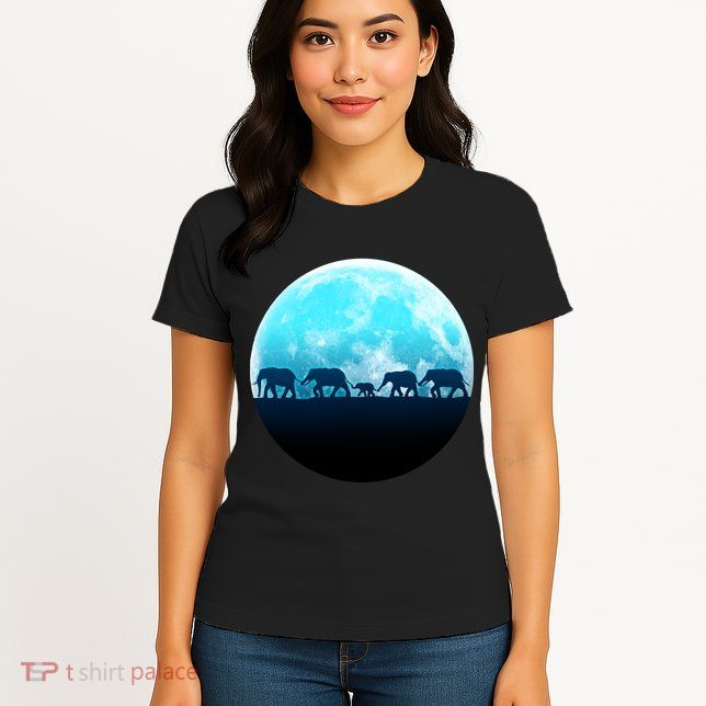 Full Moon With Elephant Family Womens T-Shirt