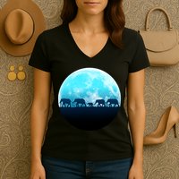 Full Moon With Elephant Family Women's V-Neck T-Shirt