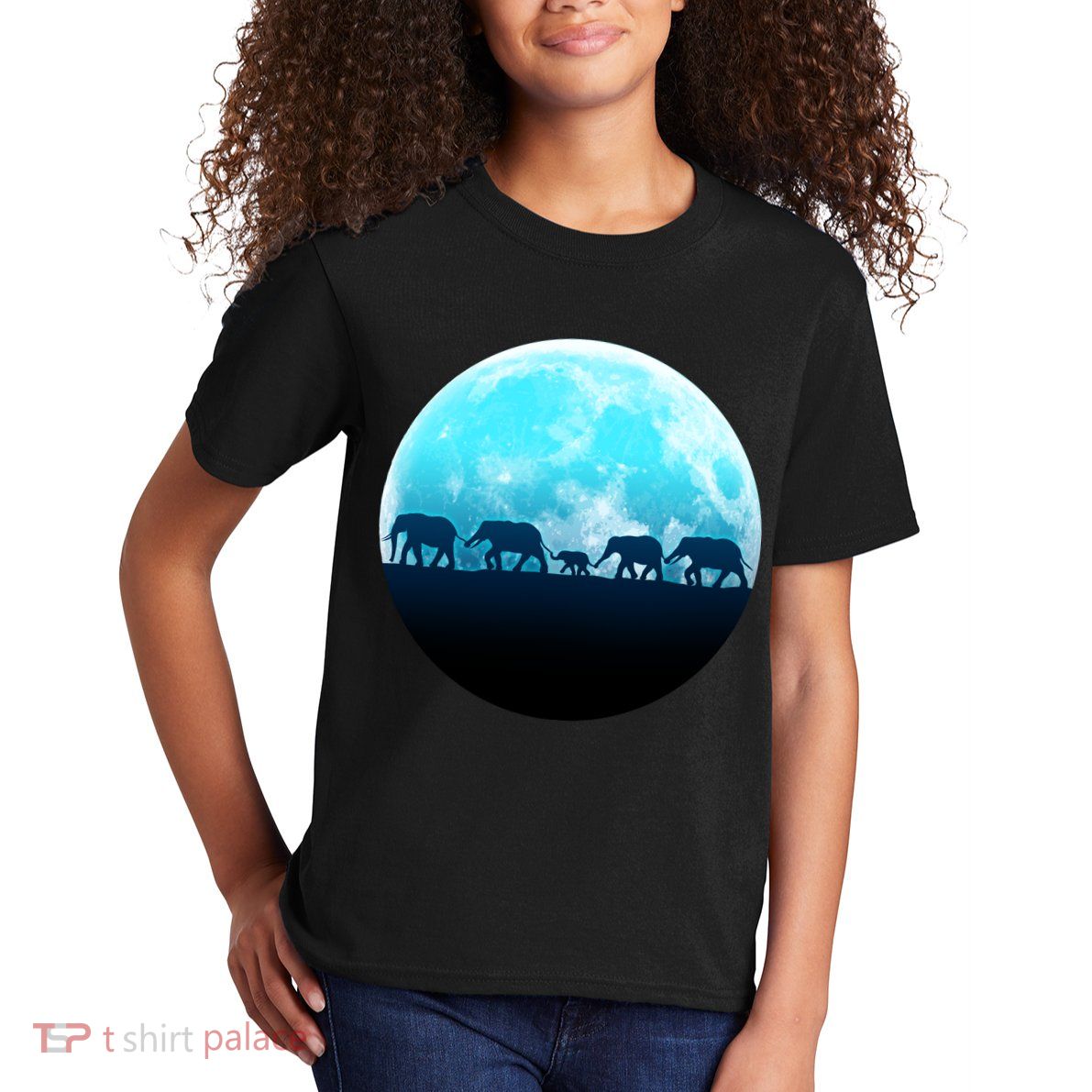 Full Moon With Elephant Family Kids T-Shirt