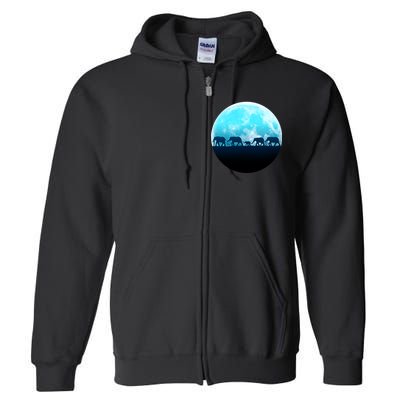 Full Moon With Elephant Family Full Zip Hoodie