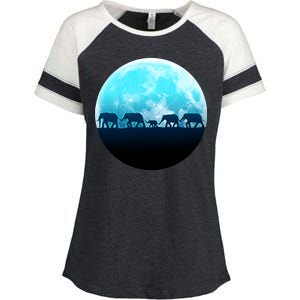 Full Moon With Elephant Family Enza Ladies Jersey Colorblock Tee