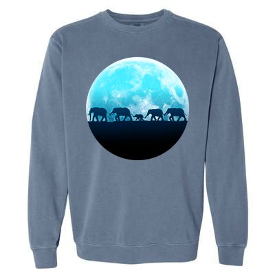 Full Moon With Elephant Family Garment-Dyed Sweatshirt