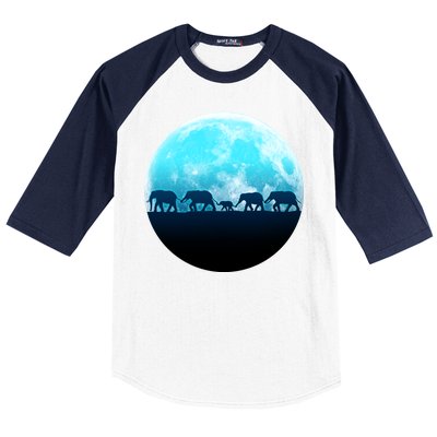 Full Moon With Elephant Family Baseball Sleeve Shirt