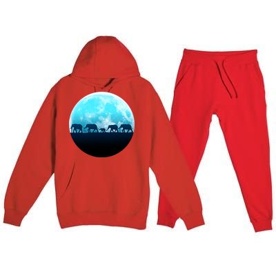 Full Moon With Elephant Family Premium Hooded Sweatsuit Set