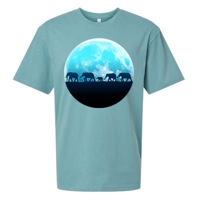 Full Moon With Elephant Family Sueded Cloud Jersey T-Shirt