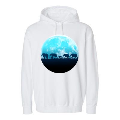 Full Moon With Elephant Family Garment-Dyed Fleece Hoodie