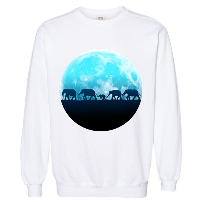 Full Moon With Elephant Family Garment-Dyed Sweatshirt