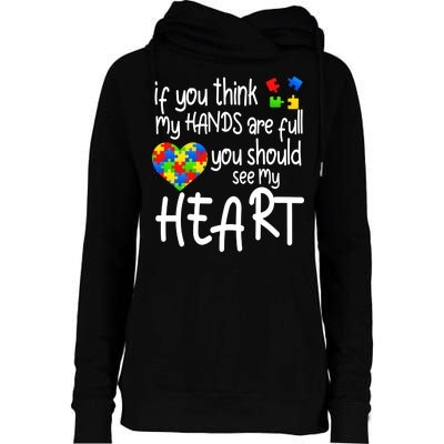 Full Of Heart Autism Parent Womens Funnel Neck Pullover Hood