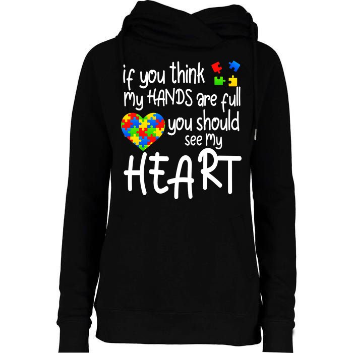 Full Of Heart Autism Parent Womens Funnel Neck Pullover Hood