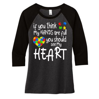 Full Of Heart Autism Parent Women's Tri-Blend 3/4-Sleeve Raglan Shirt