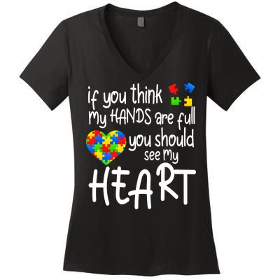 Full Of Heart Autism Parent Women's V-Neck T-Shirt