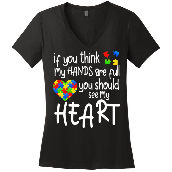 Full Of Heart Autism Parent Women's V-Neck T-Shirt