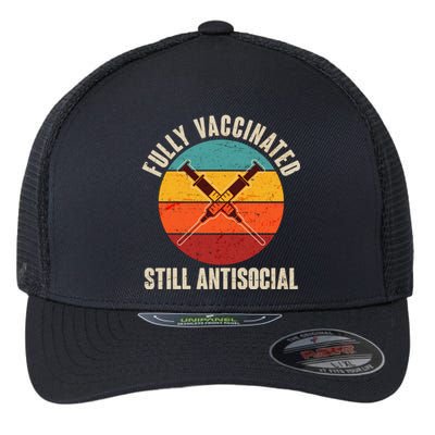 Fully Vaccinated Still Antisocial Vintage Flexfit Unipanel Trucker Cap