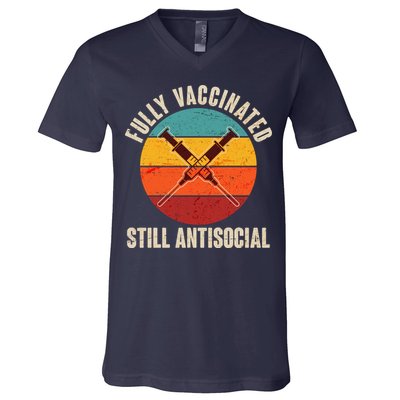 Fully Vaccinated Still Antisocial Vintage V-Neck T-Shirt