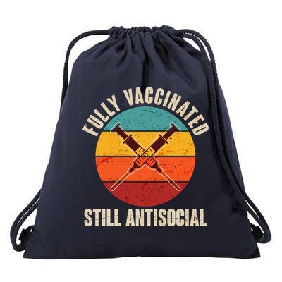 Fully Vaccinated Still Antisocial Vintage Drawstring Bag