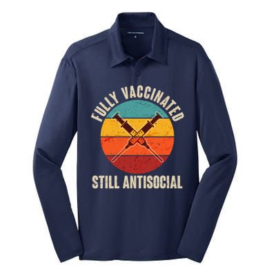 Fully Vaccinated Still Antisocial Vintage Silk Touch Performance Long Sleeve Polo