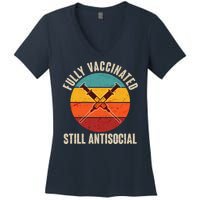 Fully Vaccinated Still Antisocial Vintage Women's V-Neck T-Shirt