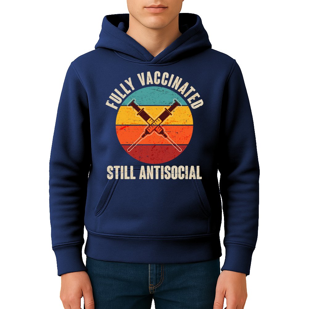 Fully Vaccinated Still Antisocial Vintage Kids Hoodie