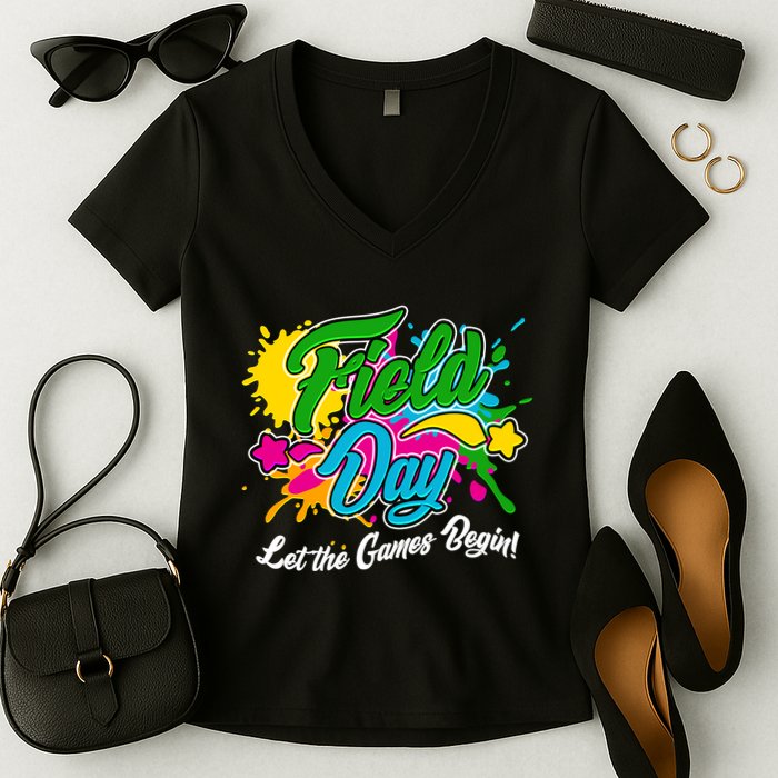 Fun Field Day Let The Games Begin! Women's V-Neck T-Shirt