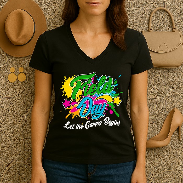 Fun Field Day Let The Games Begin! Women's V-Neck T-Shirt