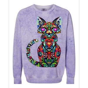 Fun Trippy Cat Colorblast Crewneck Sweatshirt