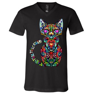 Fun Trippy Cat V-Neck T-Shirt