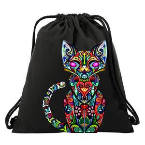 Fun Trippy Cat Drawstring Bag