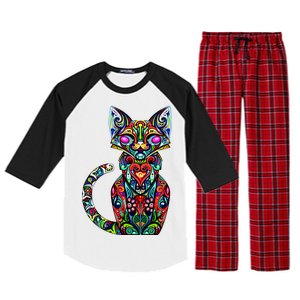 Fun Trippy Cat Raglan Sleeve Pajama Set