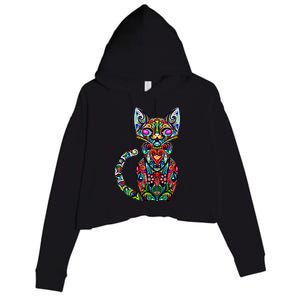 Fun Trippy Cat Crop Fleece Hoodie