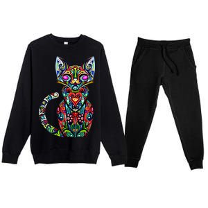 Fun Trippy Cat Premium Crewneck Sweatsuit Set