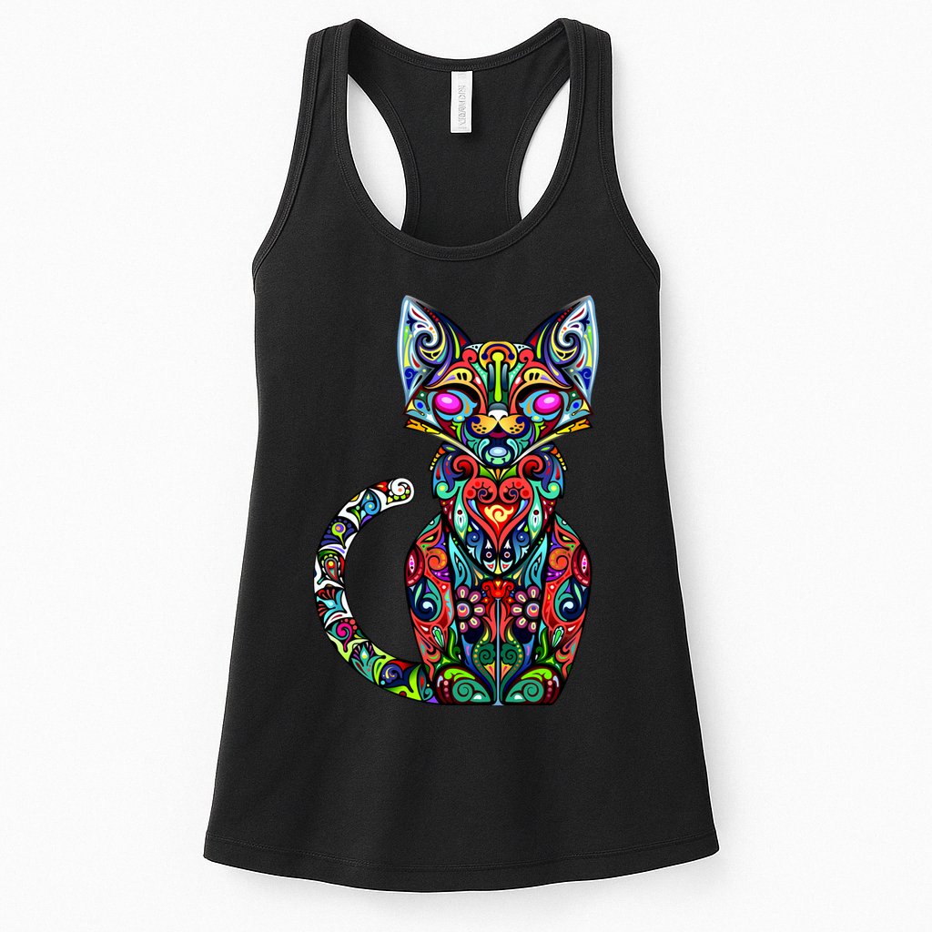 Fun Trippy Cat Womens Tank Top