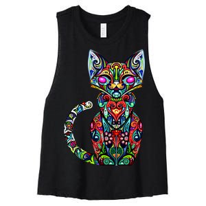 Fun Trippy Cat Women's Racerback Cropped Tank