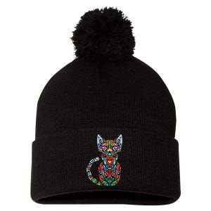 Fun Trippy Cat Pom Pom 12in Knit Beanie