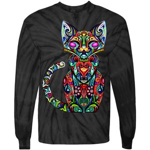 Fun Trippy Cat Tie-Dye Long Sleeve Shirt