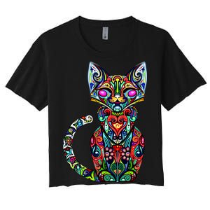 Fun Trippy Cat Women's Crop Top Tee