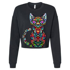 Fun Trippy Cat Cropped Pullover Crew