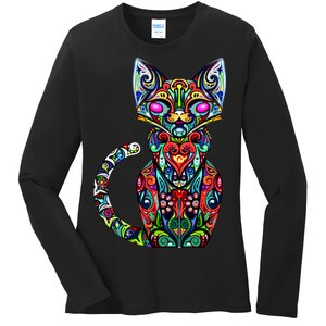 Fun Trippy Cat Ladies Long Sleeve Shirt