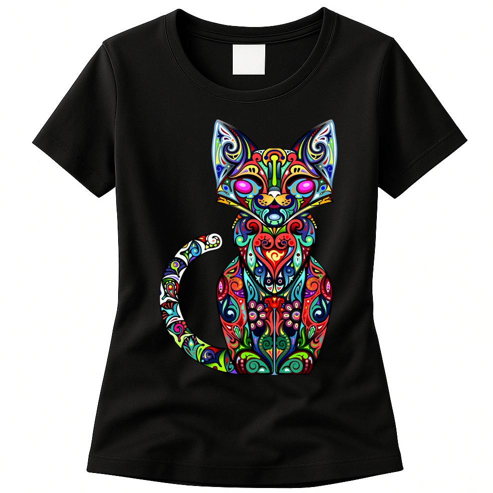 Fun Trippy Cat Womens T-Shirt